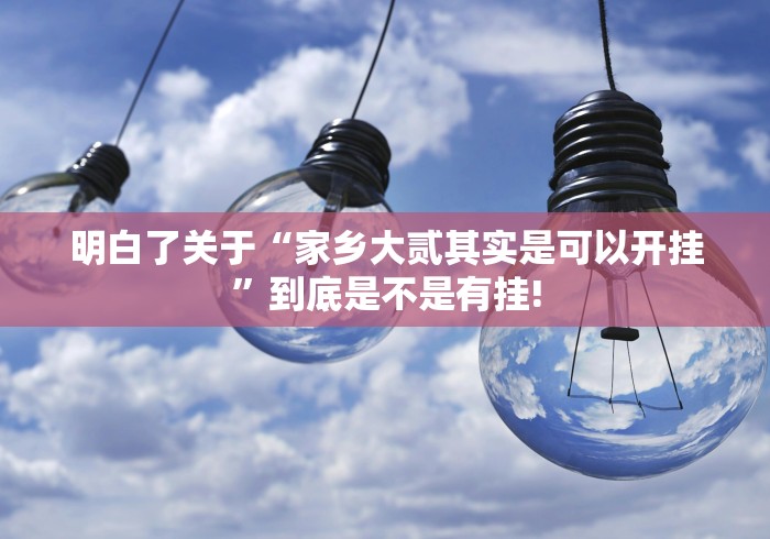 明白了关于“家乡大贰其实是可以开挂”到底是不是有挂!