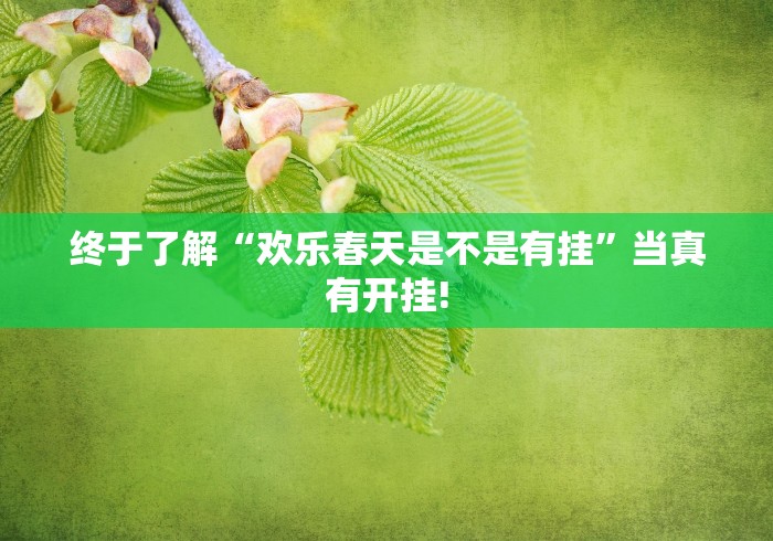 终于了解“欢乐春天是不是有挂”当真有开挂!