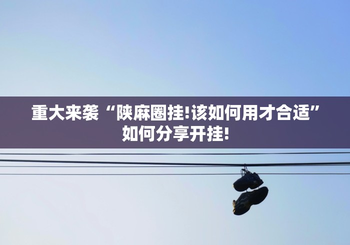 重大来袭“陕麻圈挂!该如何用才合适”如何分享开挂!