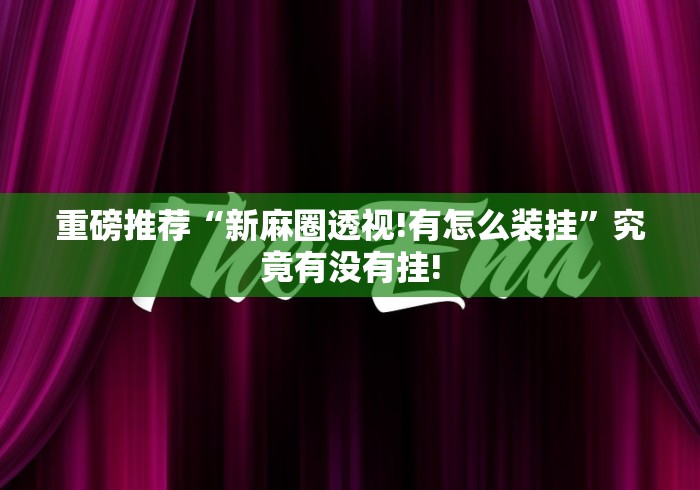 重磅推荐“新麻圈透视!有怎么装挂”究竟有没有挂!